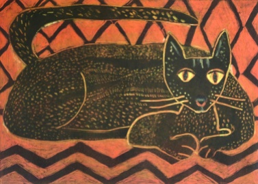 Black Cat - monoprint - 30x42cm