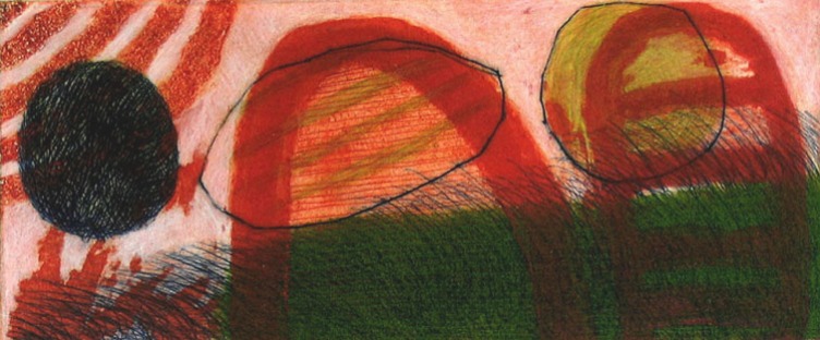 Red Landscape - drypoint, carborundum - 13x30cm