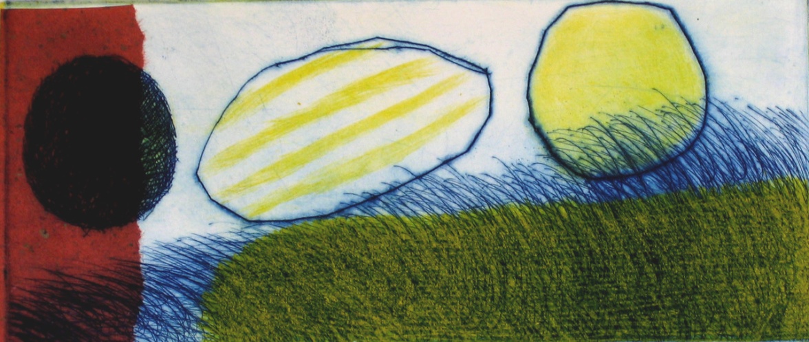 Yellow Landscape - drypoint, chine colle - 13x30cm